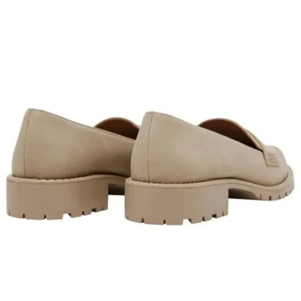 DV Dolce Vita 7 Lug Loafer Crisp Chunky Heel Slip On Shoes Vegan Suede Beige